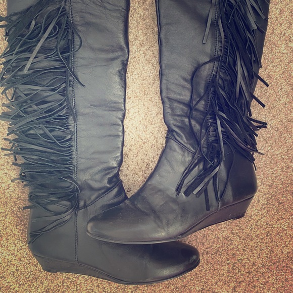 Arrowhead Black Boots 👢 with Fringe 🙌🏻 Size 6.5 - Picture 1 of 3